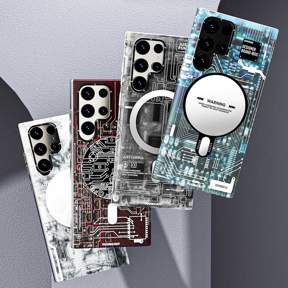 Galaxy S23 Ultra Kılıf M-safe Şarj Özellikli YoungKit Technology Serisi Kapak Beyaz