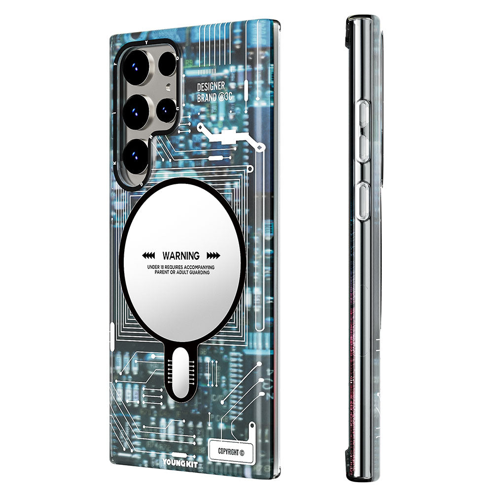 Galaxy S23 Ultra Kılıf M-safe Şarj Özellikli YoungKit Technology Serisi Kapak Beyaz