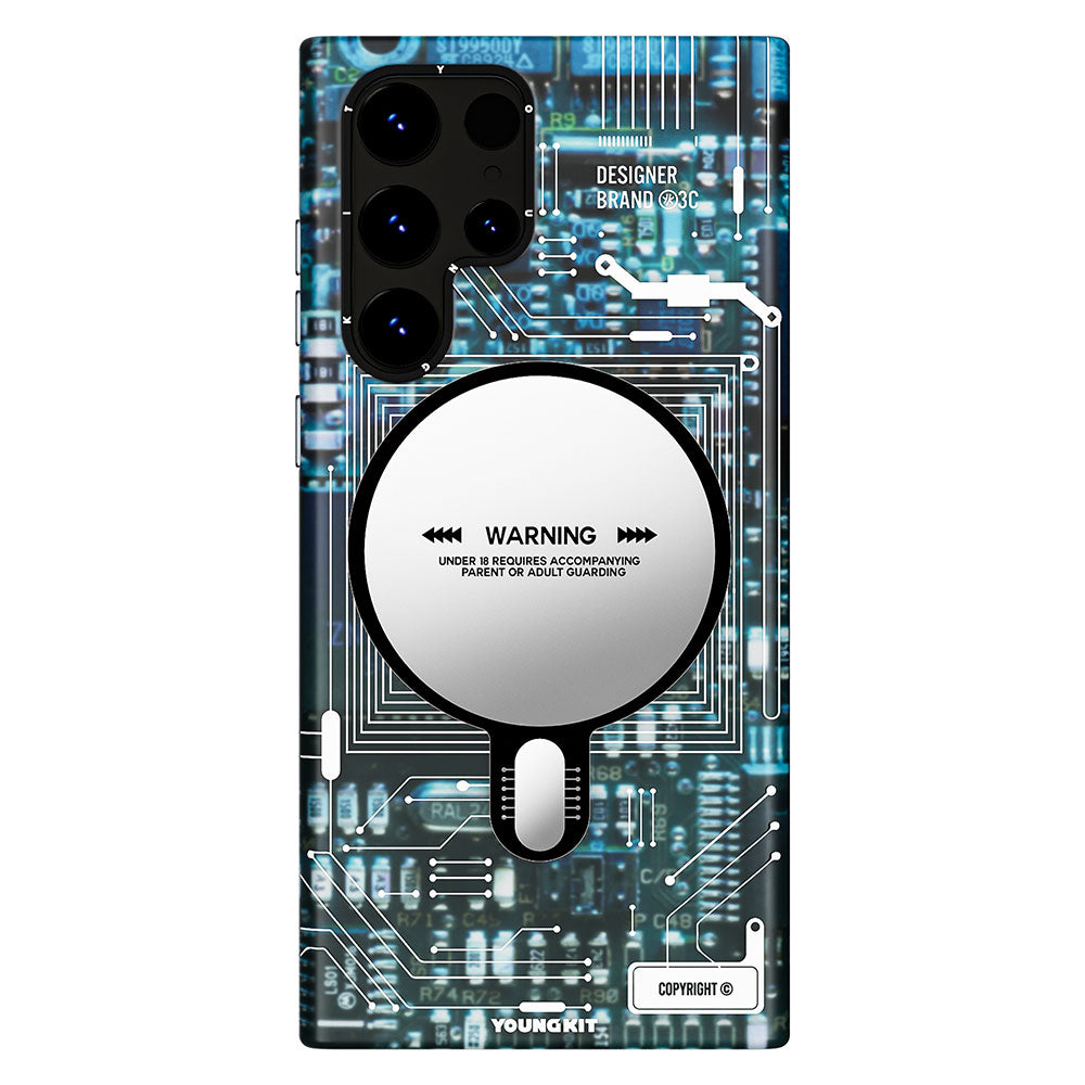 Galaxy S23 Ultra Kılıf M-safe Şarj Özellikli YoungKit Technology Serisi Kapak Mavi