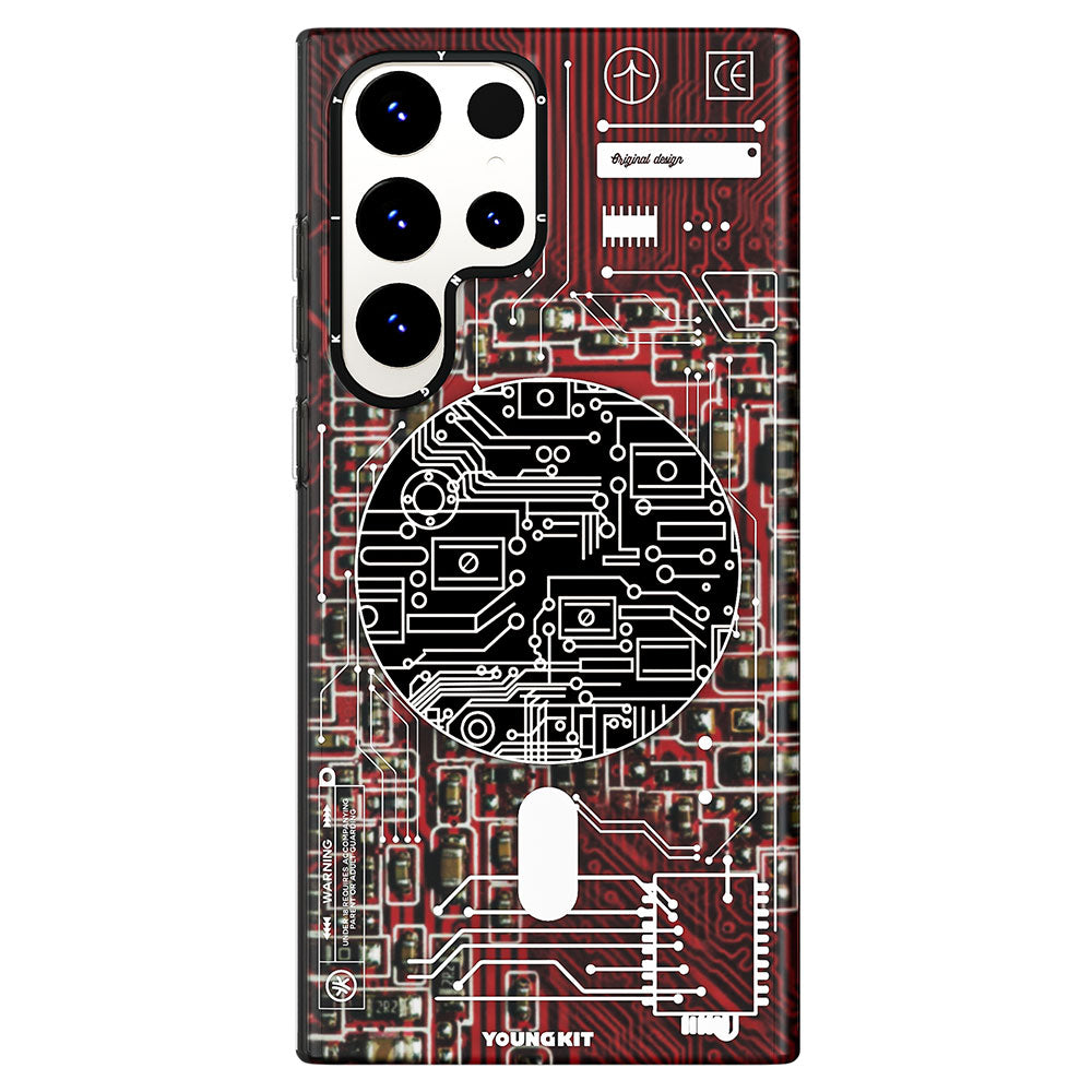 Galaxy S23 Ultra Kılıf M-safe Şarj Özellikli YoungKit Technology Serisi Kapak Kırmızı