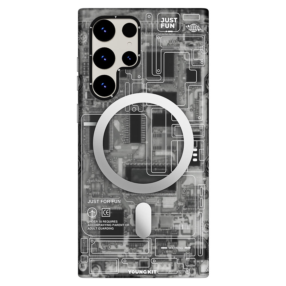 Galaxy S23 Ultra Kılıf M-safe Şarj Özellikli YoungKit Technology Serisi Kapak Siyah