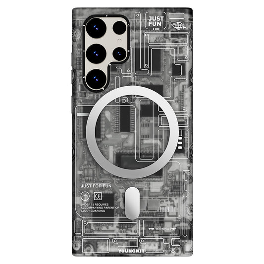 Galaxy S23 Ultra Kılıf M-safe Şarj Özellikli YoungKit Technology Serisi Kapak Siyah