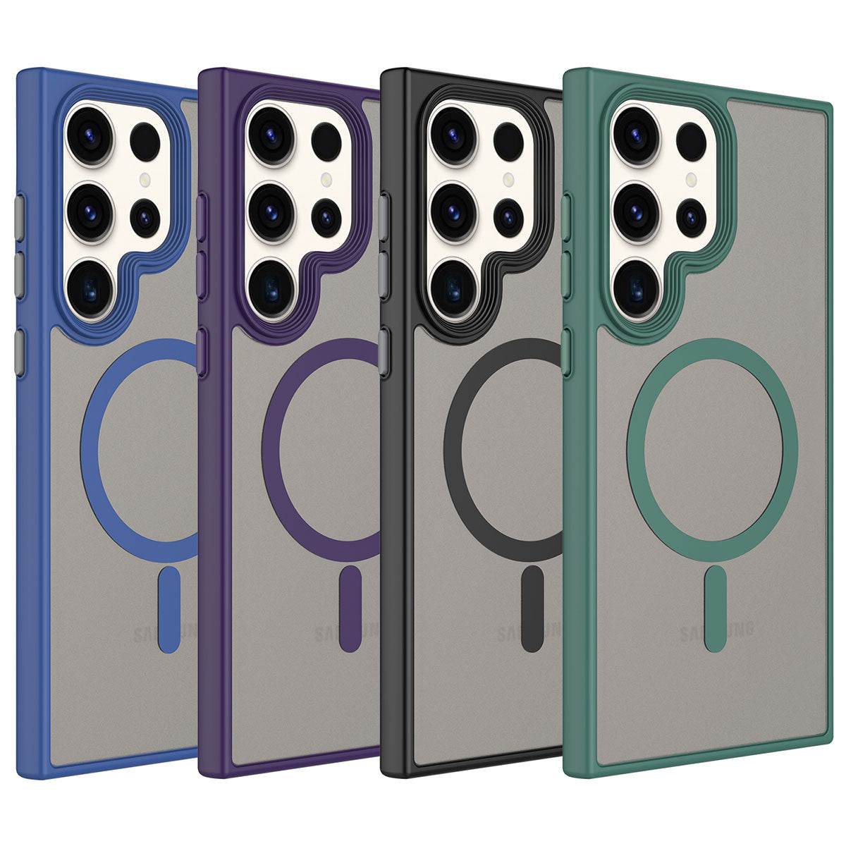 Galaxy S23 Ultra Kılıf Mat Arka Yüzey Wireless Şarj Özellikli Zore Flet M-safe Kapak Koyu Yeşil