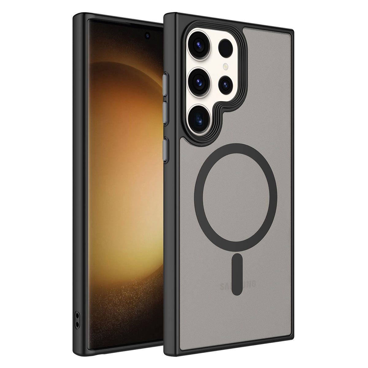 Galaxy S23 Ultra Kılıf Mat Arka Yüzey Wireless Şarj Özellikli Zore Flet M-safe Kapak Siyah