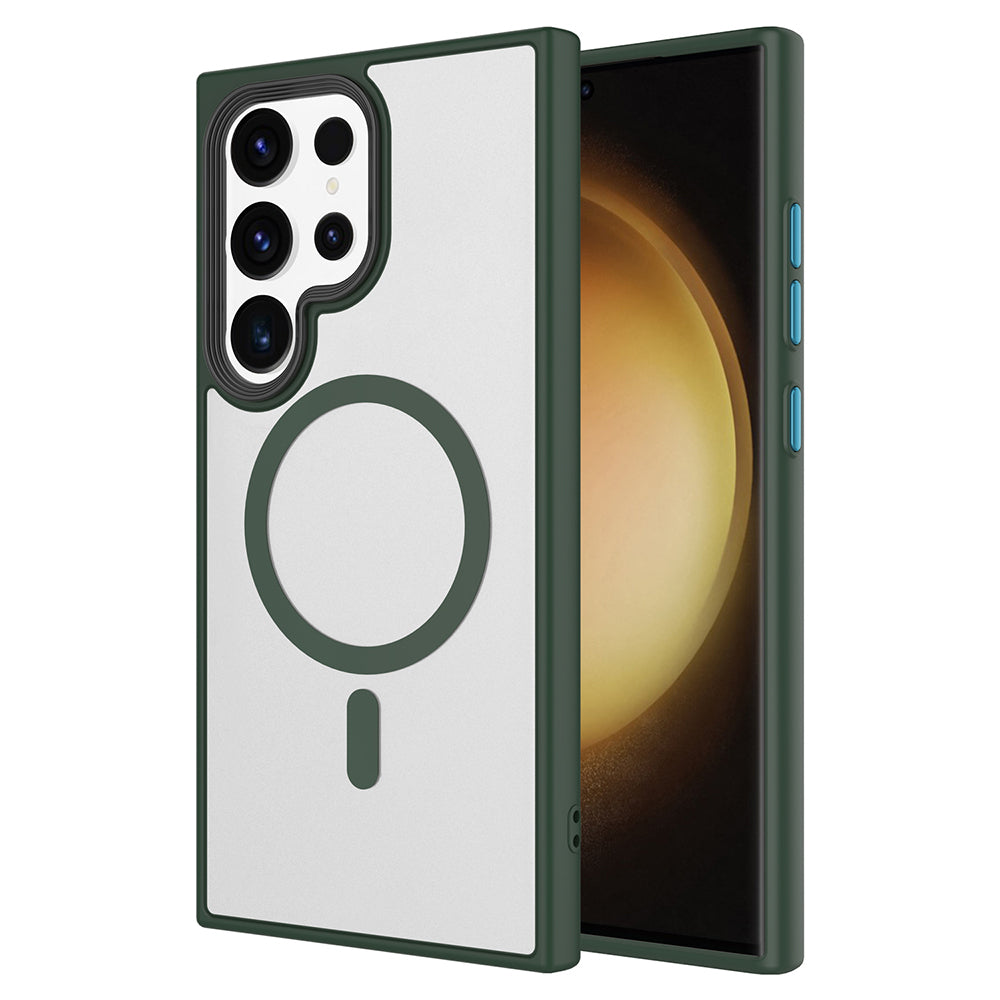Galaxy S23 Ultra Kılıf Mat Arka Yüzey Wireless Şarj Özellikli Zore Flet M-safe Kapak Koyu Yeşil