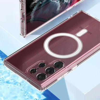 Galaxy S23 Ultra Kılıf Zore M-safe Şarj Özellikli Şeffaf Sert PC Zore Embos Kapak Renksiz