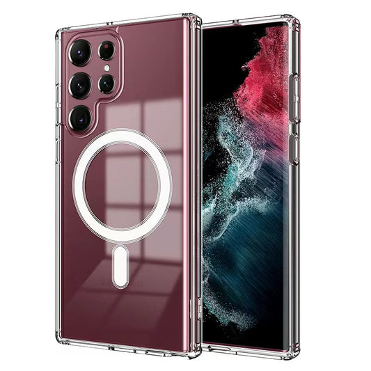 Galaxy S23 Ultra Kılıf Zore M-safe Şarj Özellikli Şeffaf Sert PC Zore Embos Kapak Renksiz