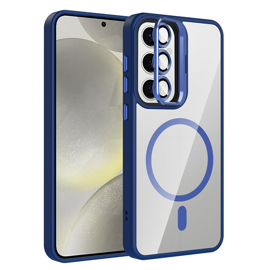 Galaxy S24 FE Kılıf Standlı ve Kamera Lens Hediyeli M-Safe Şarj Özellikli Zore Etro Kapak Pembe