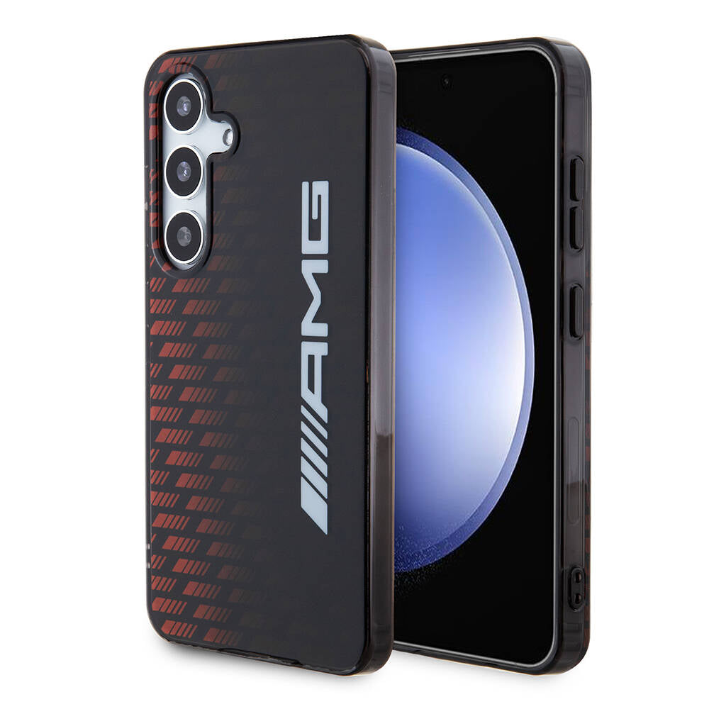 Galaxy S24 Kılıf AMG Orjinal Lisanslı Çift Katmanlı Büyük Logolu Dörtgen Şerit Desenli Kapak Siyah