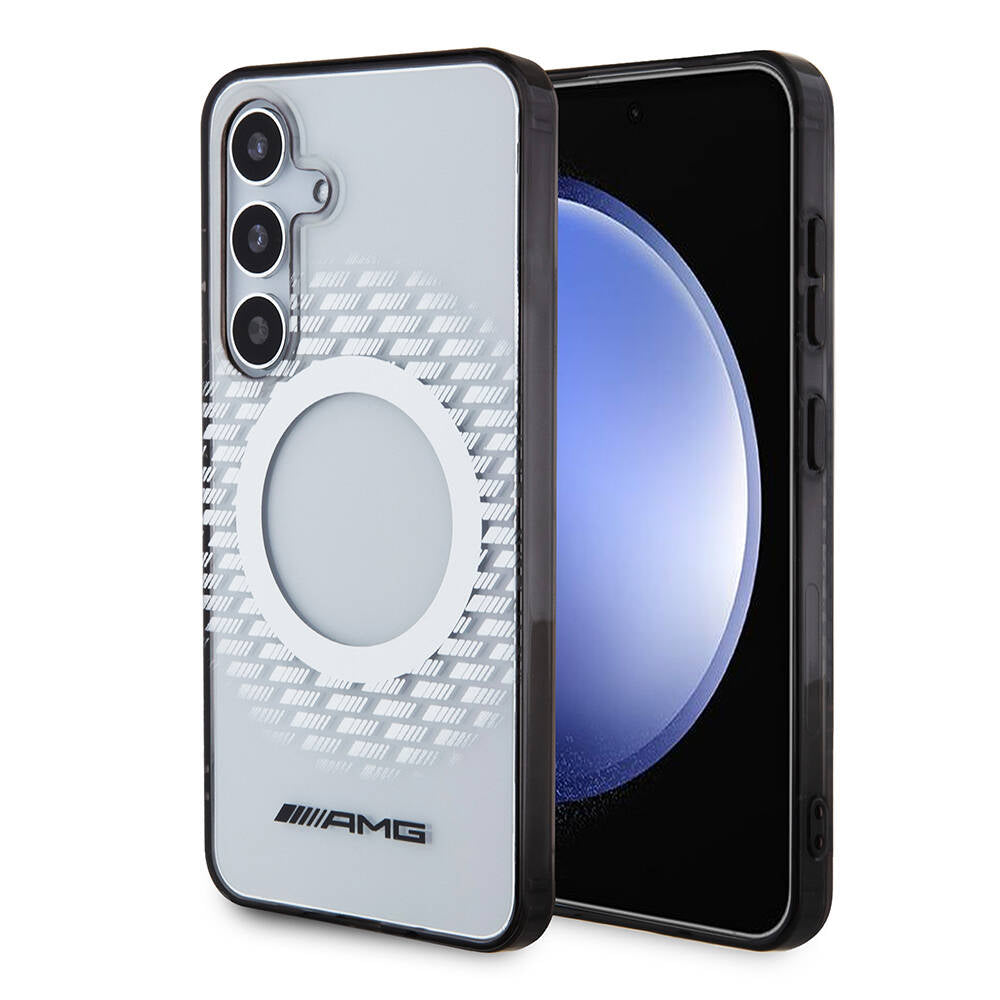 Galaxy S24 Kılıf AMG Orjinal Lisanslı M-safe Şarj Özellikli Eşkenar Dörtgen Desenli Transparan Kapak Renksiz