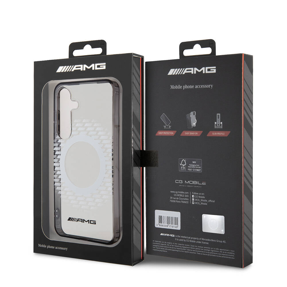 Galaxy S24 Kılıf AMG Orjinal Lisanslı M-safe Şarj Özellikli Eşkenar Dörtgen Desenli Transparan Kapak Renksiz