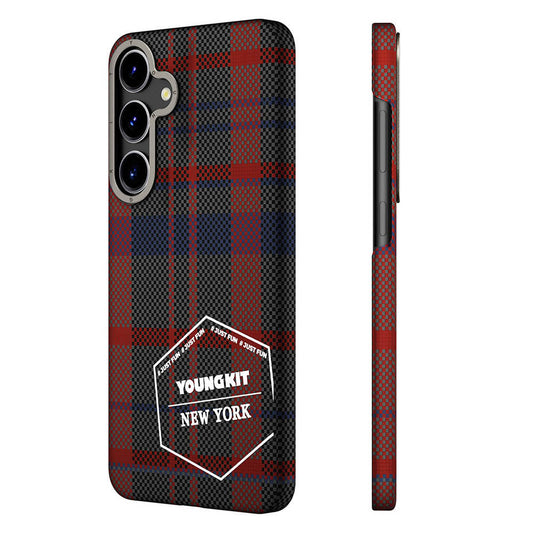 Galaxy S24 Kılıf Ekose Desenli Youngkit Gezhi Serisi Kapak Kahverengi