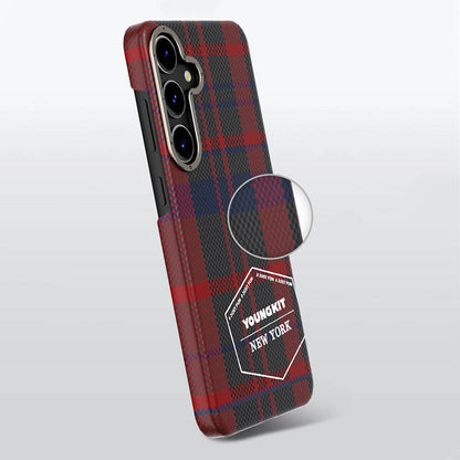 Galaxy S24 Kılıf Ekose Desenli Youngkit Gezhi Serisi Kapak Kahverengi