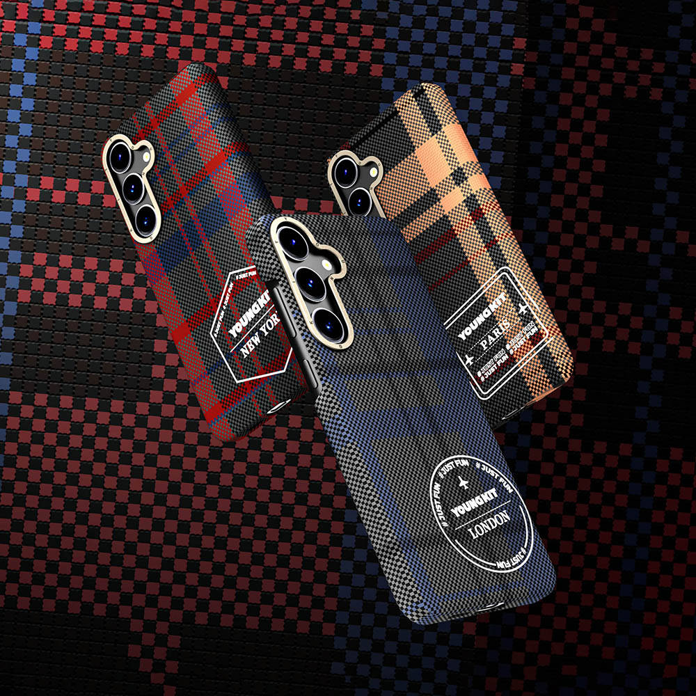 Galaxy S24 Kılıf Ekose Desenli Youngkit Gezhi Serisi Kapak Kahverengi