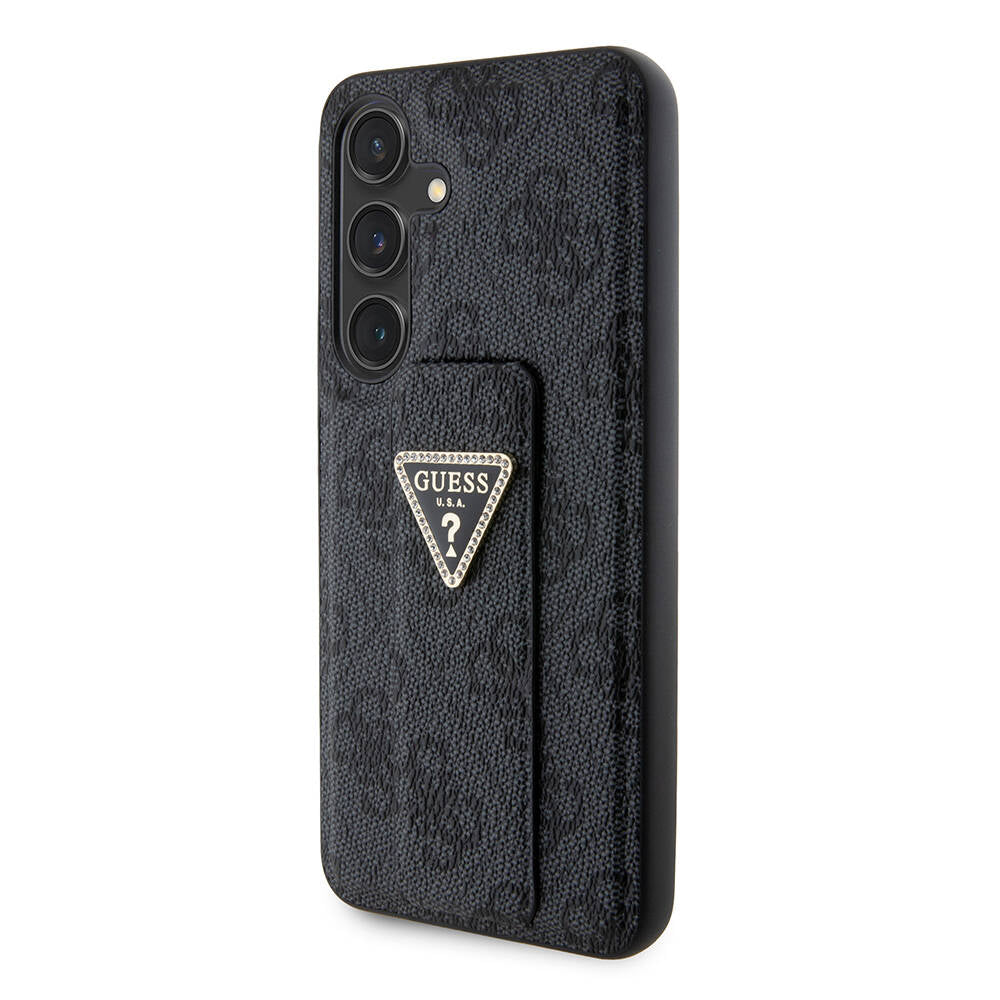 Galaxy S24 Kılıf Guess Orjinal Lisanslı 4G Desenli Üçgen Logolu Standlı Deri Kapak Kahverengi