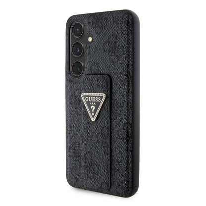 Galaxy S24 Kılıf Guess Orjinal Lisanslı 4G Desenli Üçgen Logolu Standlı Deri Kapak Kahverengi