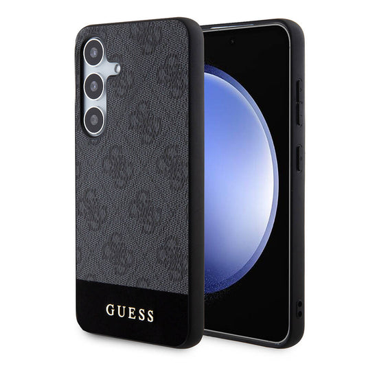 Galaxy S24 Kılıf Guess Orjinal Lisanslı PU Deri Şerit Logo Dizaynlı Kapak Kahverengi