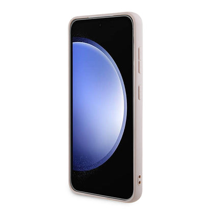 Galaxy S24 Kılıf Guess Orjinal Lisanslı PU Deri Yazı ve 4G Metal Logolu Desenli Kapak Pembe