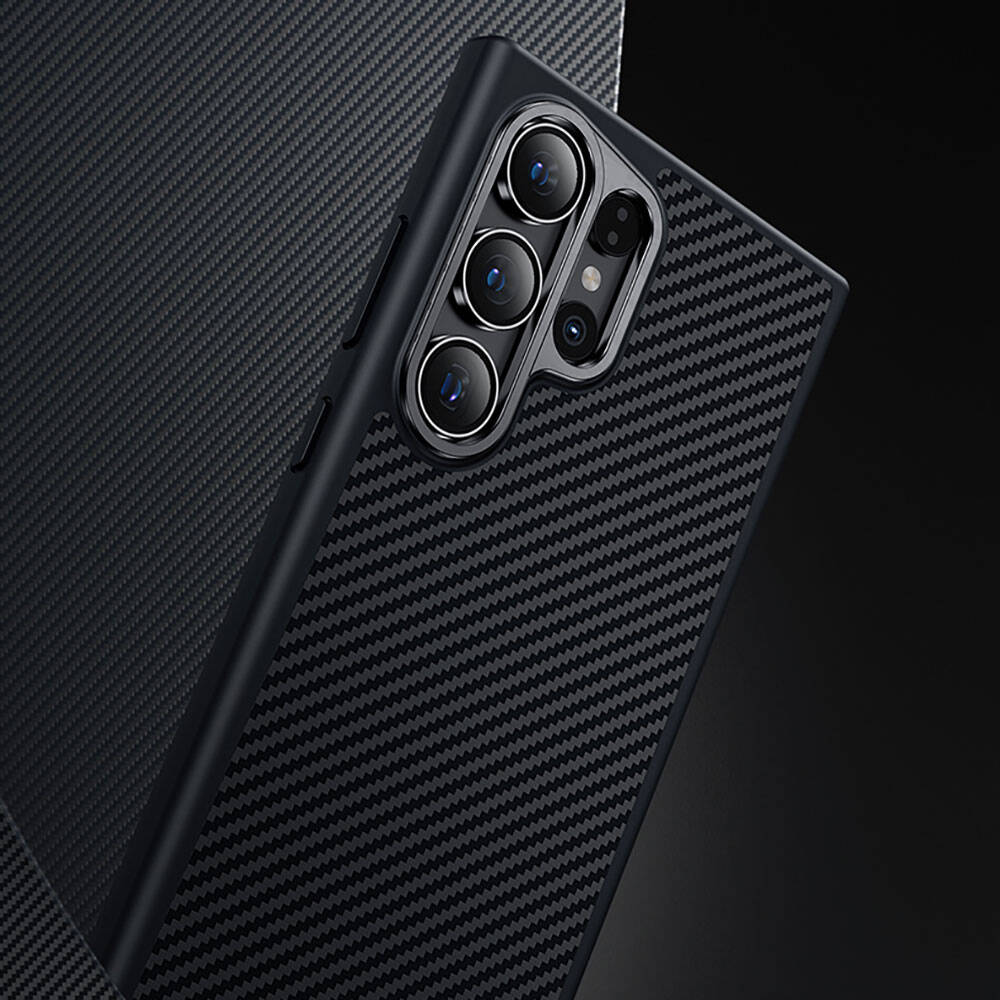 Galaxy S24 Kılıf Karbon Fiber M-safe Şarj Özellikli Benks Hybrid ArmorPro 600D Kevlar Kapak Siyah