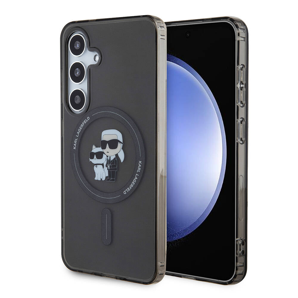 Galaxy S24 Kılıf Karl Lagerfeld Orjinal Lisanslı M-safe Şarj Özellikli Karl & Choupette IML Baskılı Kapak Siyah