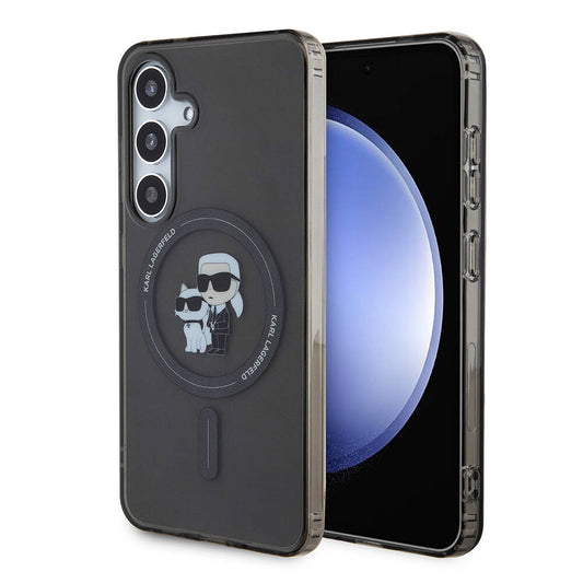 Galaxy S24 Kılıf Karl Lagerfeld Orjinal Lisanslı M-safe Şarj Özellikli Karl & Choupette IML Baskılı Kapak Siyah