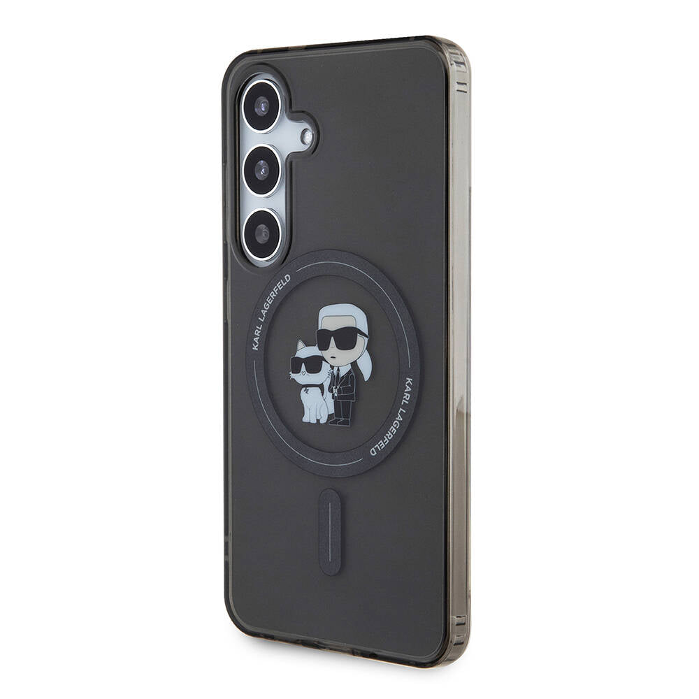 Galaxy S24 Kılıf Karl Lagerfeld Orjinal Lisanslı M-safe Şarj Özellikli Karl & Choupette IML Baskılı Kapak Siyah
