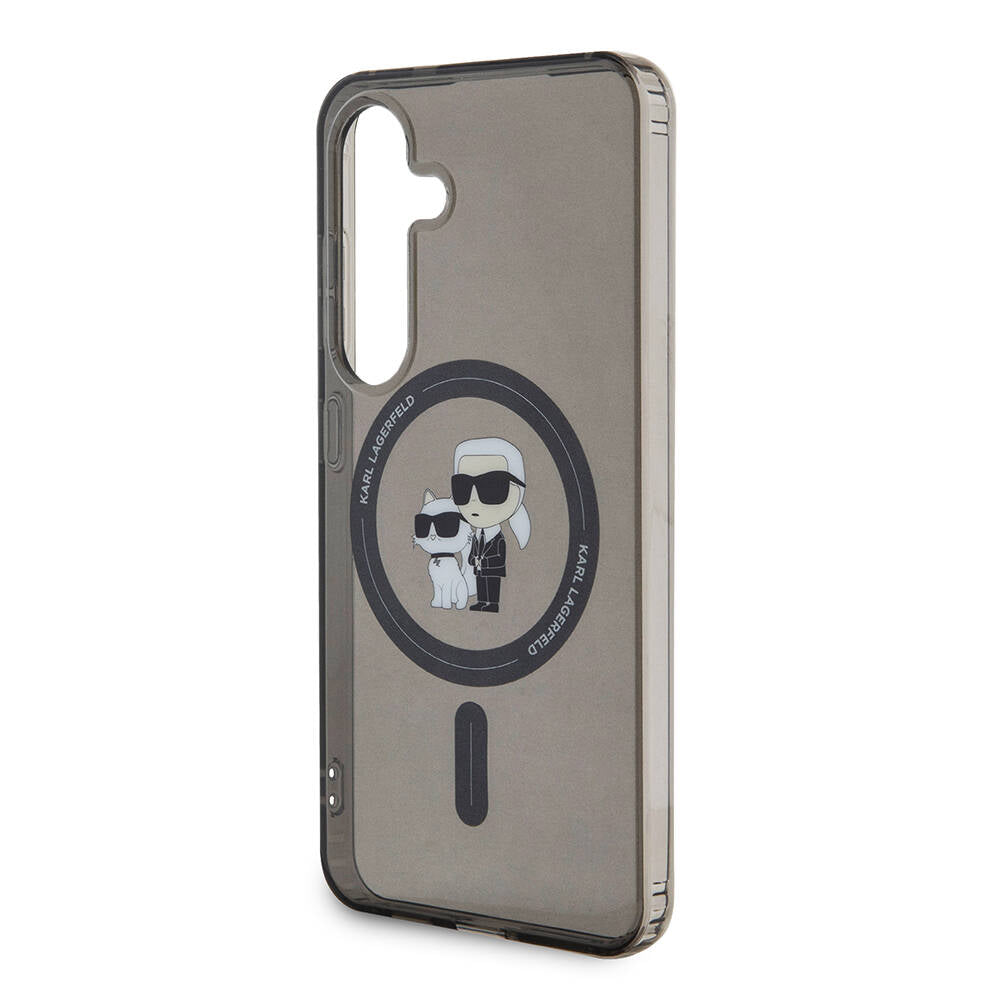 Galaxy S24 Kılıf Karl Lagerfeld Orjinal Lisanslı M-safe Şarj Özellikli Karl & Choupette IML Baskılı Kapak Siyah