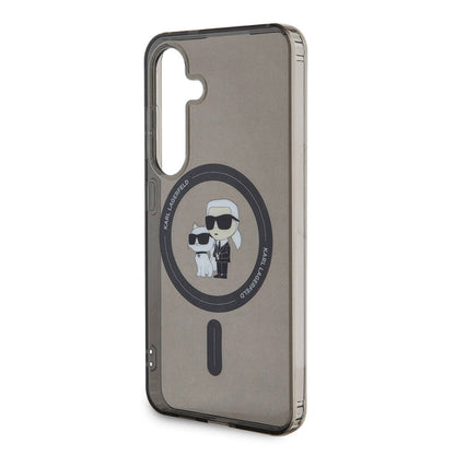 Galaxy S24 Kılıf Karl Lagerfeld Orjinal Lisanslı M-safe Şarj Özellikli Karl & Choupette IML Baskılı Kapak Siyah