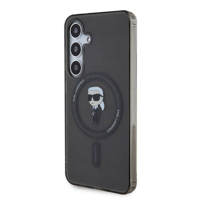 Galaxy S24 Kılıf Karl Lagerfeld Orjinal Lisanslı M-safe Şarj Özellikli Karl Head IML Baskılı Kapak Siyah