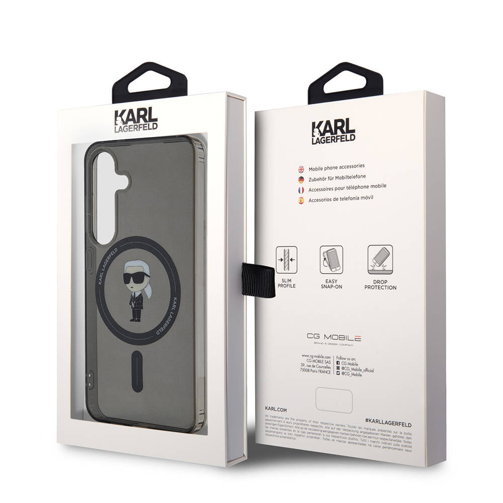 Galaxy S24 Kılıf Karl Lagerfeld Orjinal Lisanslı M-safe Şarj Özellikli Karl Head IML Baskılı Kapak Siyah