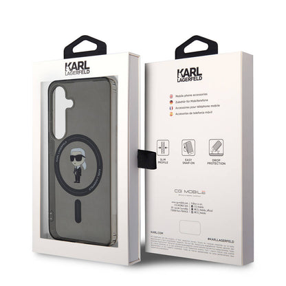 Galaxy S24 Kılıf Karl Lagerfeld Orjinal Lisanslı M-safe Şarj Özellikli Karl Head IML Baskılı Kapak Siyah