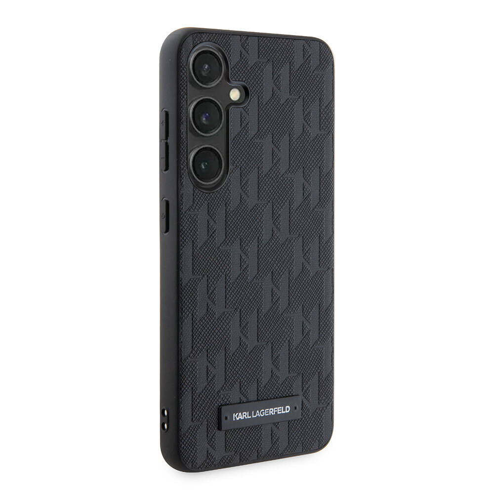 Galaxy S24 Kılıf Karl Lagerfeld Orjinal Lisanslı Saffiano Monogram Metal Logo Kapak Siyah