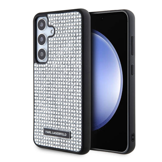 Galaxy S24 Kılıf Karl Lagerfeld Taşlı Metal Logo Orjinal Lisanslı Kapak Siyah