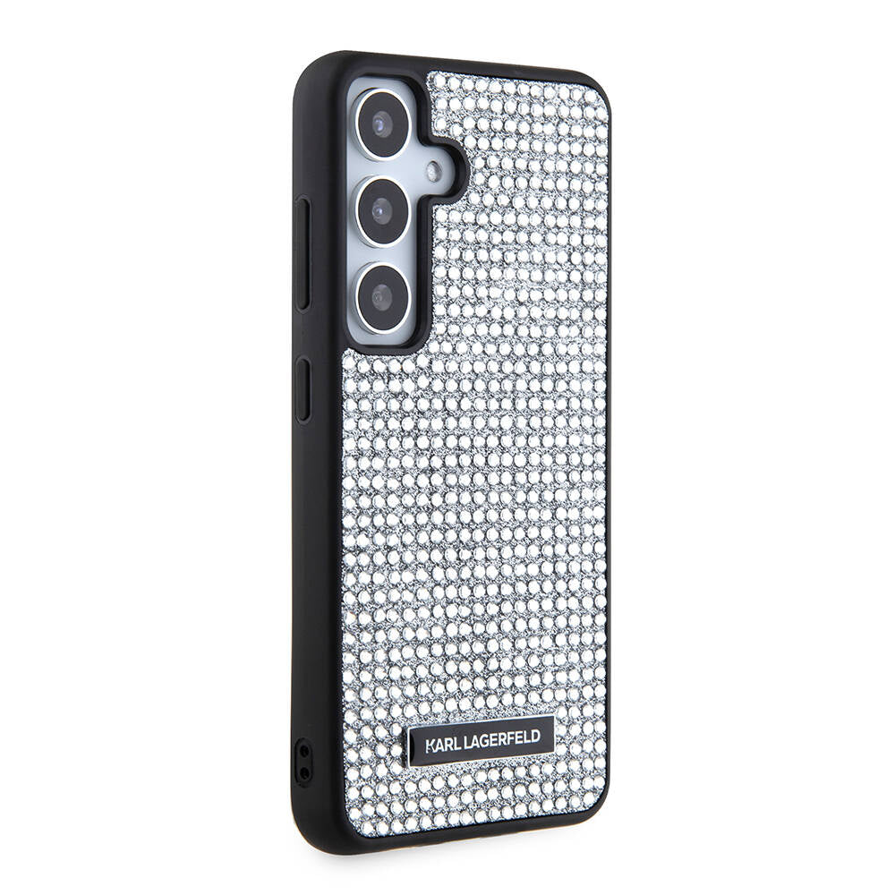 Galaxy S24 Kılıf Karl Lagerfeld Taşlı Metal Logo Orjinal Lisanslı Kapak Siyah