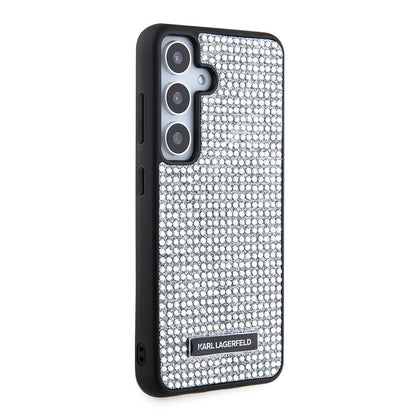 Galaxy S24 Kılıf Karl Lagerfeld Taşlı Metal Logo Orjinal Lisanslı Kapak Siyah