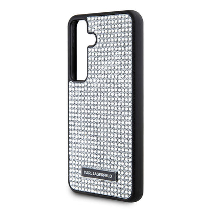 Galaxy S24 Kılıf Karl Lagerfeld Taşlı Metal Logo Orjinal Lisanslı Kapak Gümüş