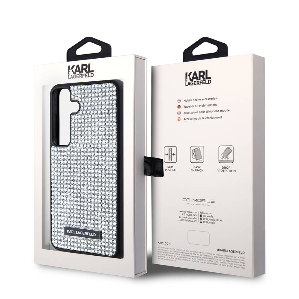 Galaxy S24 Kılıf Karl Lagerfeld Taşlı Metal Logo Orjinal Lisanslı Kapak Siyah