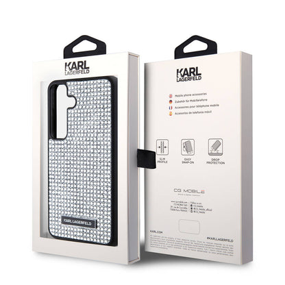 Galaxy S24 Kılıf Karl Lagerfeld Taşlı Metal Logo Orjinal Lisanslı Kapak Siyah