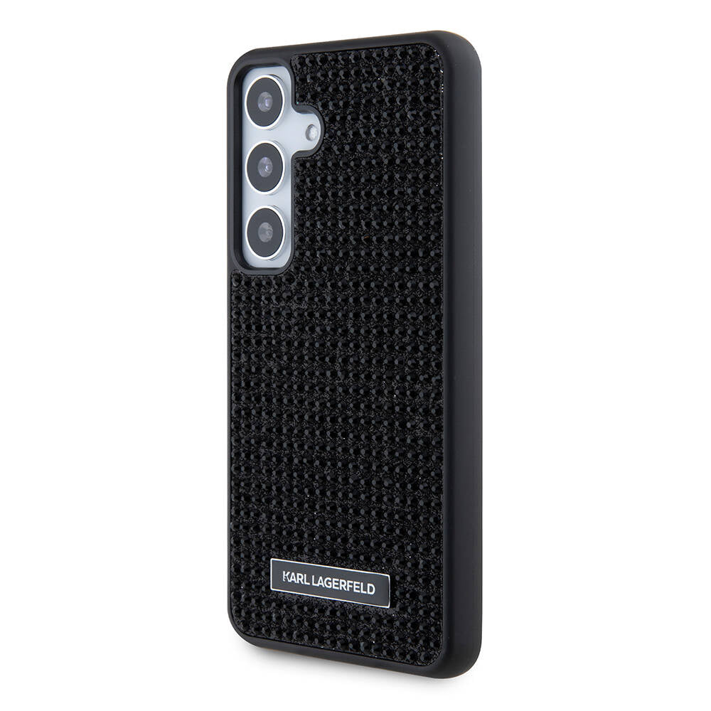 Galaxy S24 Kılıf Karl Lagerfeld Taşlı Metal Logo Orjinal Lisanslı Kapak Siyah