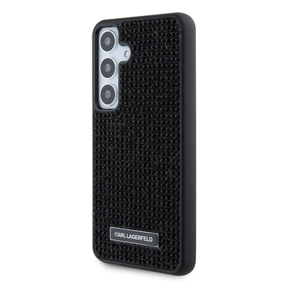 Galaxy S24 Kılıf Karl Lagerfeld Taşlı Metal Logo Orjinal Lisanslı Kapak Siyah