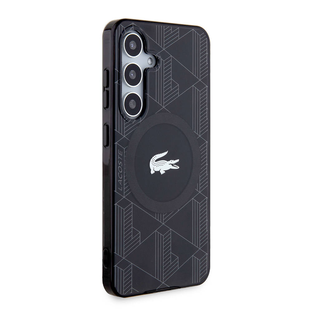 Galaxy S24 Kılıf Lacoste Orjinal Lisanslı M-safe Şarj Özellikli Çift Katmanlı Timsah Logolu Blend Monogram Kapak Petrol Yeşil