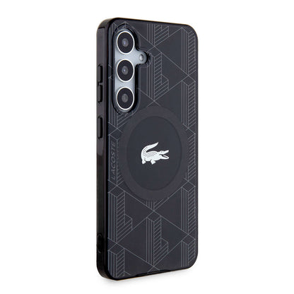 Galaxy S24 Kılıf Lacoste Orjinal Lisanslı M-safe Şarj Özellikli Çift Katmanlı Timsah Logolu Blend Monogram Kapak Haki