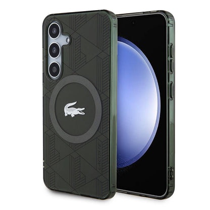Galaxy S24 Kılıf Lacoste Orjinal Lisanslı M-safe Şarj Özellikli Çift Katmanlı Timsah Logolu Blend Monogram Kapak Haki