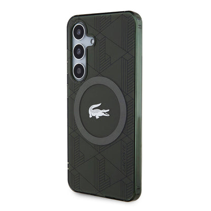 Galaxy S24 Kılıf Lacoste Orjinal Lisanslı M-safe Şarj Özellikli Çift Katmanlı Timsah Logolu Blend Monogram Kapak Haki