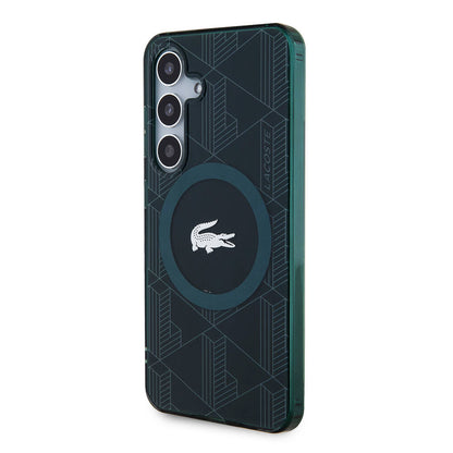 Galaxy S24 Kılıf Lacoste Orjinal Lisanslı M-safe Şarj Özellikli Çift Katmanlı Timsah Logolu Blend Monogram Kapak Petrol Yeşil