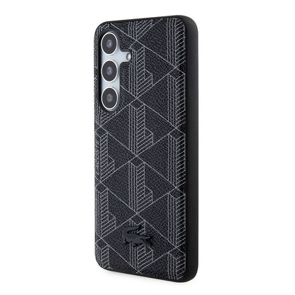 Galaxy S24 Kılıf Lacoste Orjinal Lisanslı M-safe Şarj Özellikli PU Deri Görünümlü Karışık Monogram Desenli Kapak Siyah