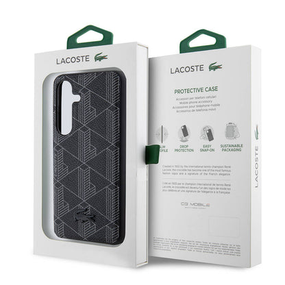 Galaxy S24 Kılıf Lacoste Orjinal Lisanslı M-safe Şarj Özellikli PU Deri Görünümlü Karışık Monogram Desenli Kapak Lacivert