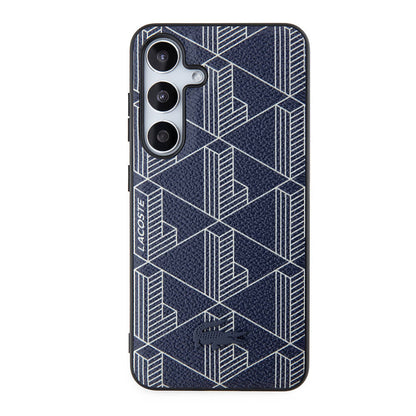 Galaxy S24 Kılıf Lacoste Orjinal Lisanslı M-safe Şarj Özellikli PU Deri Görünümlü Karışık Monogram Desenli Kapak Siyah