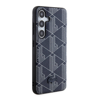 Galaxy S24 Kılıf Lacoste Orjinal Lisanslı M-safe Şarj Özellikli PU Deri Görünümlü Karışık Monogram Desenli Kapak Lacivert