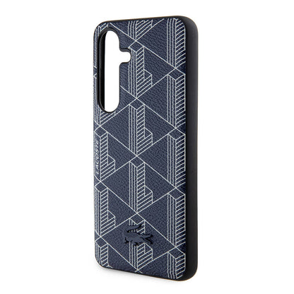 Galaxy S24 Kılıf Lacoste Orjinal Lisanslı M-safe Şarj Özellikli PU Deri Görünümlü Karışık Monogram Desenli Kapak Siyah